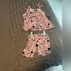 NWT Pixielane halter top and shorts set pink with black stars.  Sizr 18/24